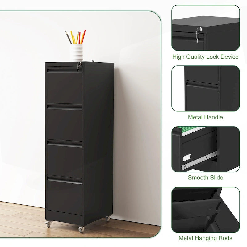 Classeur métallique verrouillable polyvalent avec roulettes pour la maison et le bureau