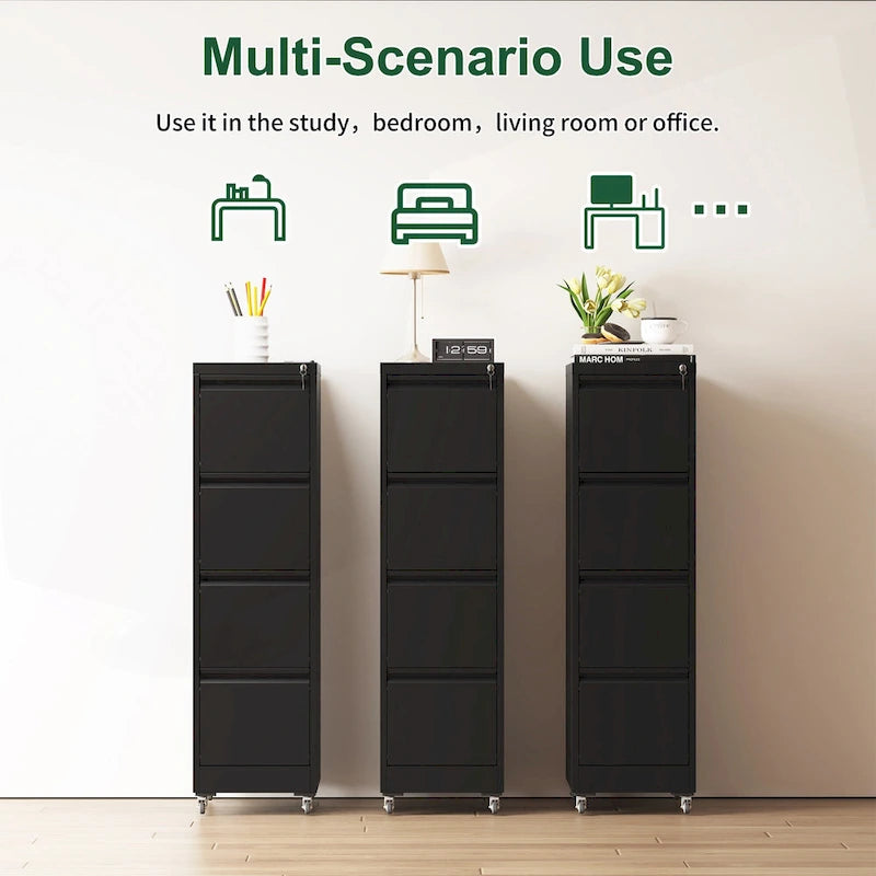 Classeur métallique verrouillable polyvalent avec roulettes pour la maison et le bureau