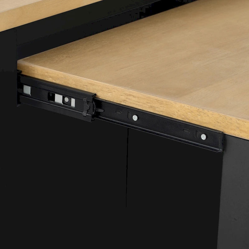 Îlot de cuisine en bois d'hévéa de 47" avec table à manger extensible, étagère de rangement interne, prise de courant, 2 tiroirs de rangement, 2 armoires