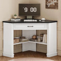Petit bureau d'angle triangulaire pour ordinateur avec tiroir de rangement et étagères