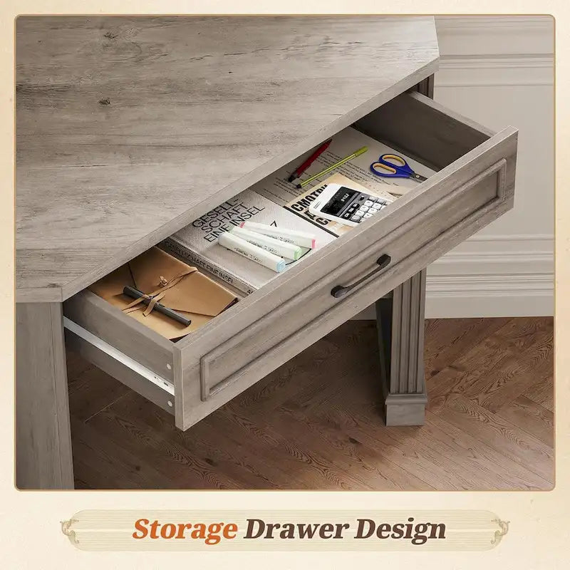 Petit bureau d'angle triangulaire pour ordinateur avec tiroir de rangement et étagères