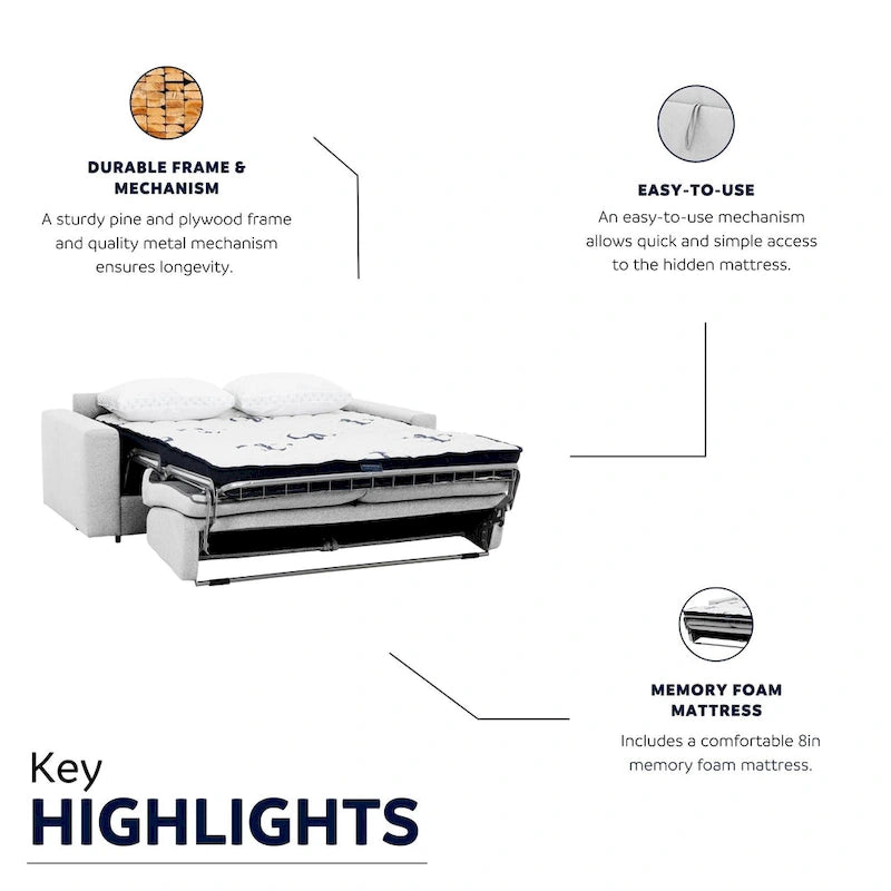 Canapé-lit pleine grandeur de 78 pouces avec matelas en mousse à mémoire de forme