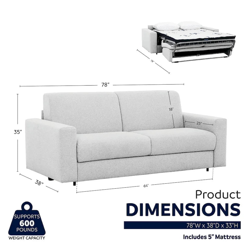 Canapé-lit pleine grandeur de 78 pouces avec matelas en mousse à mémoire de forme