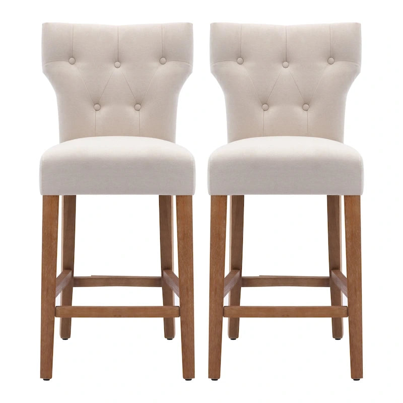 Tabourets de bar en tissu de 63,5 cm de hauteur de comptoir avec boutons touffetés, chaises d'îlot rembourrées, lot de 2