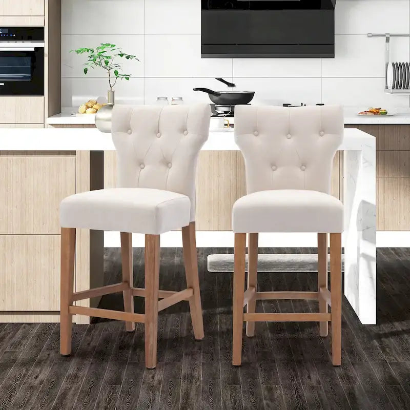 Tabourets de bar en tissu de 63,5 cm de hauteur de comptoir avec boutons touffetés, chaises d'îlot rembourrées, lot de 2