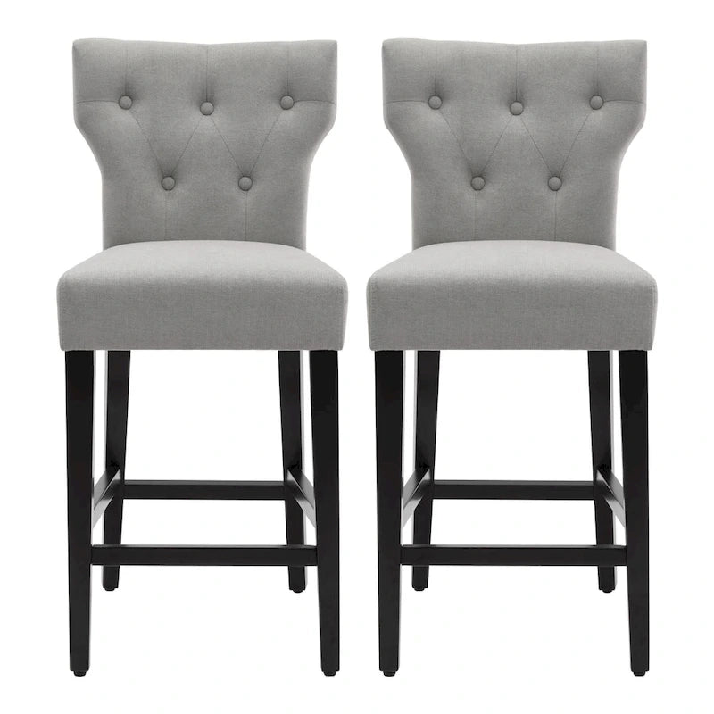 Tabourets de bar en tissu de 63,5 cm de hauteur de comptoir avec boutons touffetés, chaises d'îlot rembourrées, lot de 2