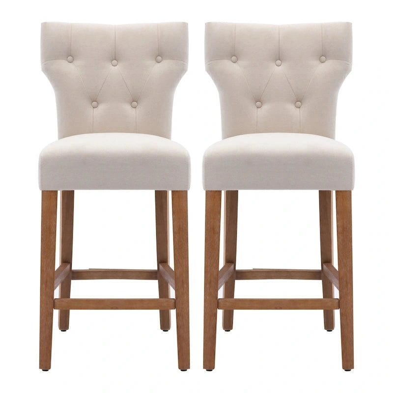 Tabourets de bar en tissu de 63,5 cm de hauteur de comptoir avec boutons touffetés, chaises d'îlot rembourrées, lot de 2