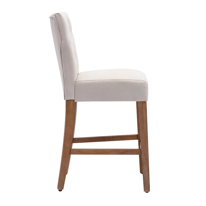 Tabourets de bar en tissu de 63,5 cm de hauteur de comptoir avec boutons touffetés, chaises d'îlot rembourrées, lot de 2