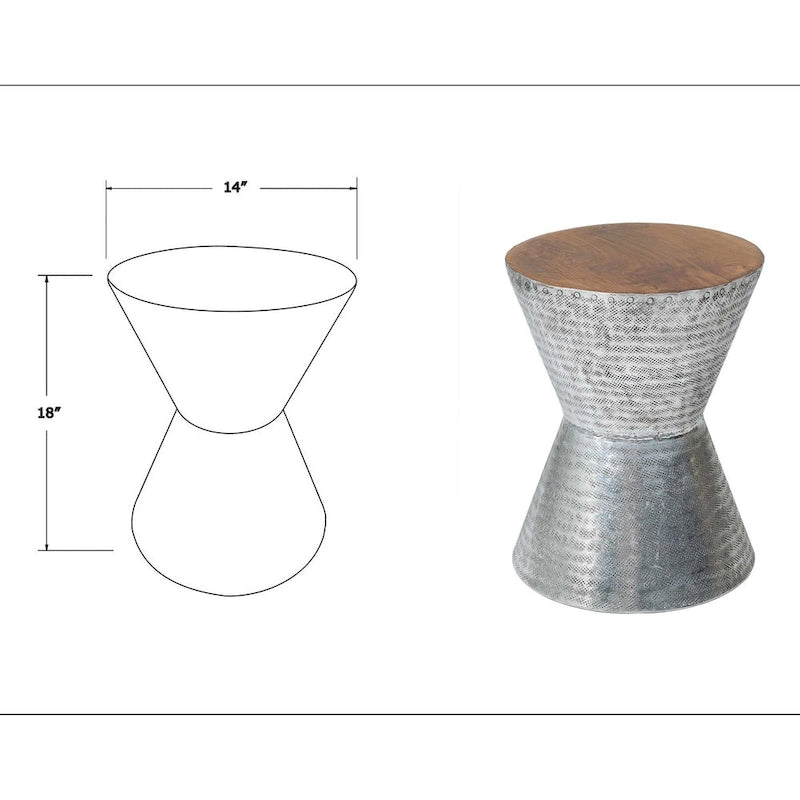 Tables d'appoint sablier en métal estampé et en bois