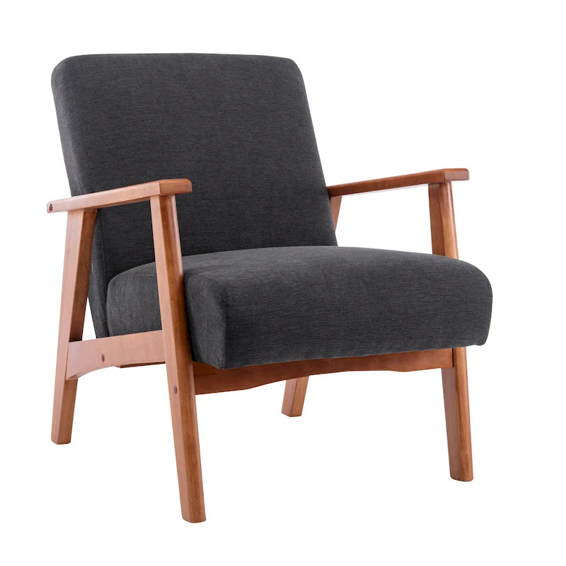 Fauteuil d'appoint avec pieds en bois et revêtement en daim