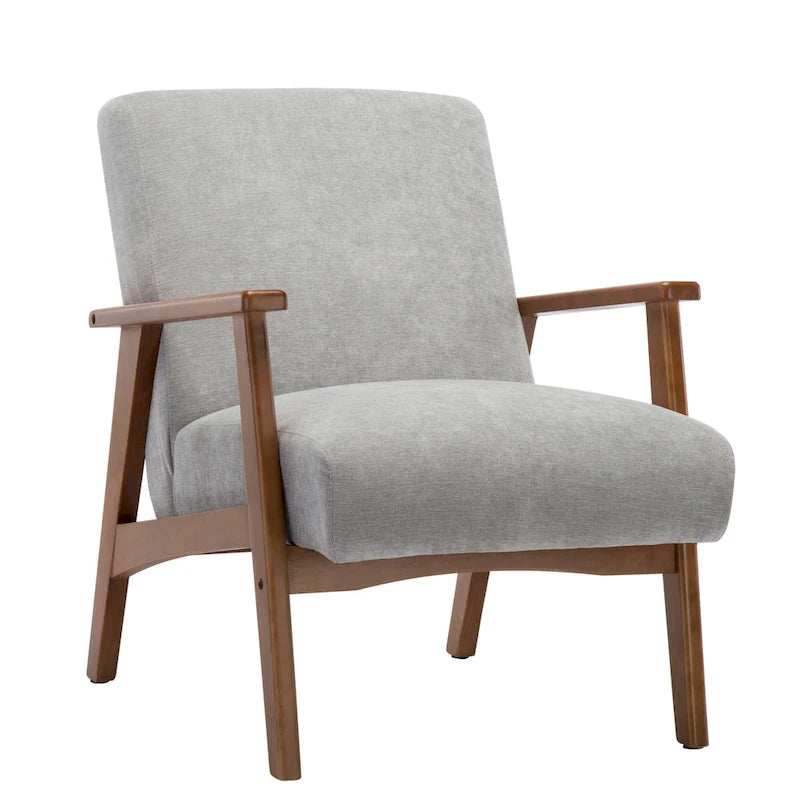 Fauteuil d'appoint avec pieds en bois et revêtement en daim
