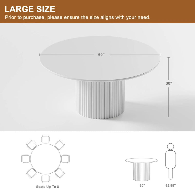 Table à manger ronde en bois massif 60 pour 6 personnes style nordique - 60*30