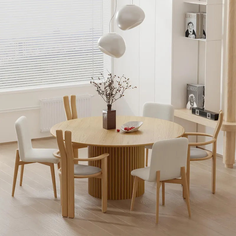 Table à manger ronde en bois massif 60 pour 6 personnes style nordique - 60*30