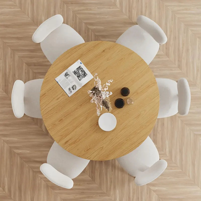 Table à manger ronde en bois massif 60 pour 6 personnes style nordique - 60*30