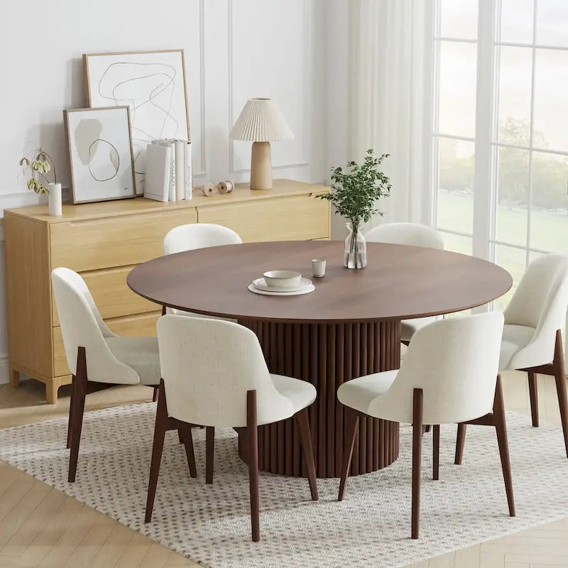 Table à manger ronde en bois massif 60 pour 6 personnes style nordique - 60*30