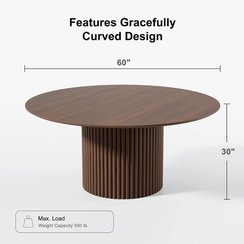 Table à manger ronde en bois massif 60 pour 6 personnes style nordique - 60*30