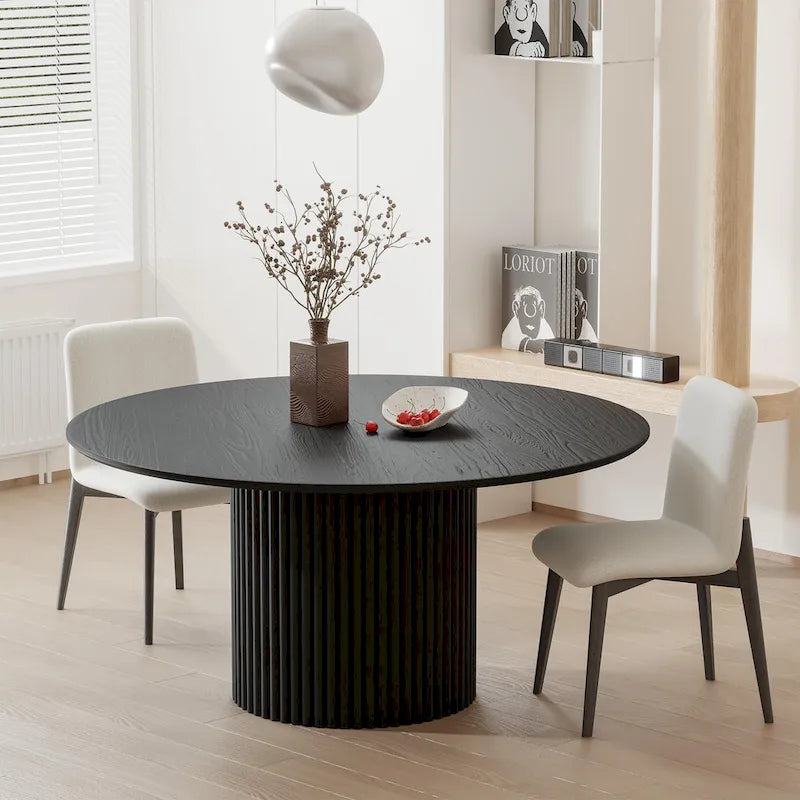 Table à manger ronde en bois massif 60 pour 6 personnes style nordique - 60*30