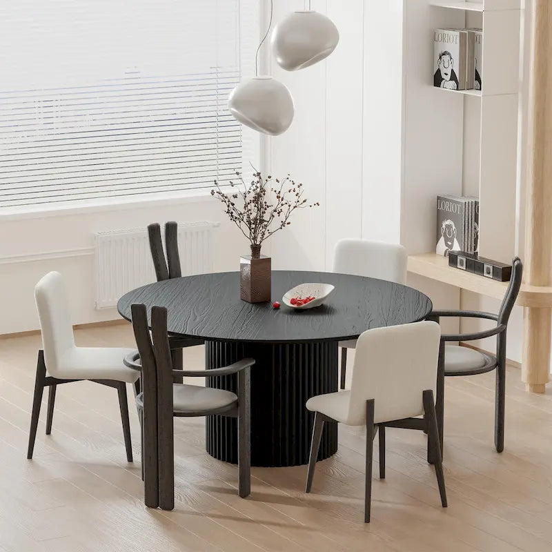 Table à manger ronde en bois massif 60 pour 6 personnes style nordique - 60*30