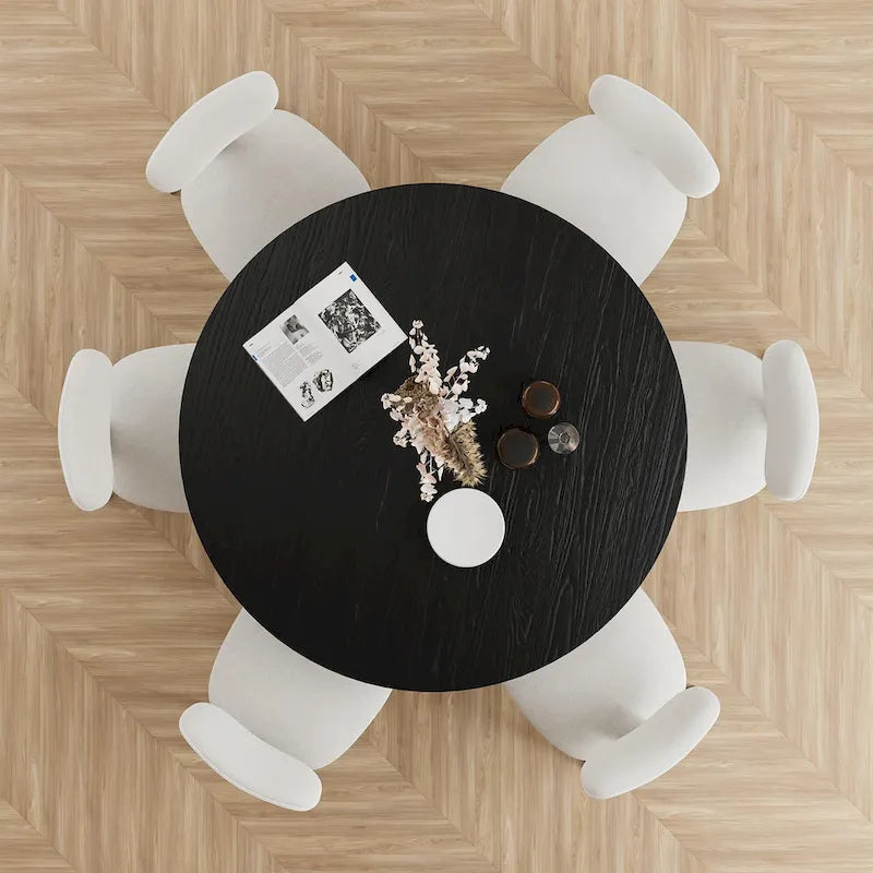 Table à manger ronde en bois massif 60 pour 6 personnes style nordique - 60*30