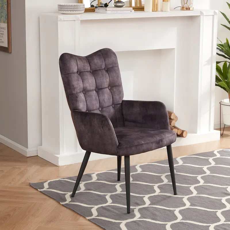 Fauteuil d'appoint à dossier haut, dossier capitonné et accoudoirs ailés