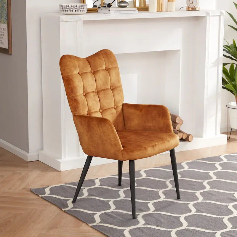 Fauteuil d'appoint à dossier haut, dossier capitonné et accoudoirs ailés