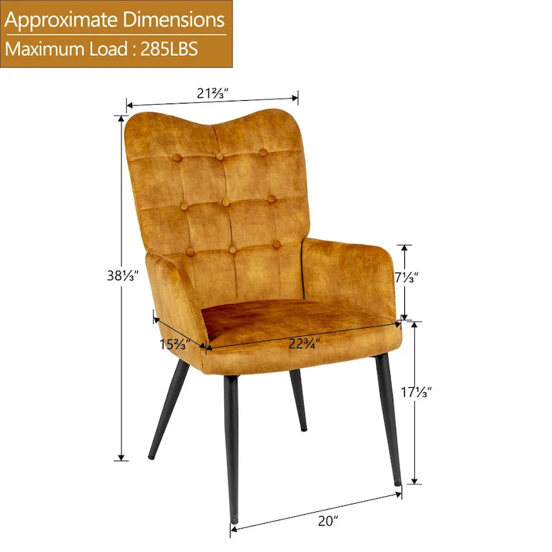 Fauteuil d'appoint à dossier haut, dossier capitonné et accoudoirs ailés