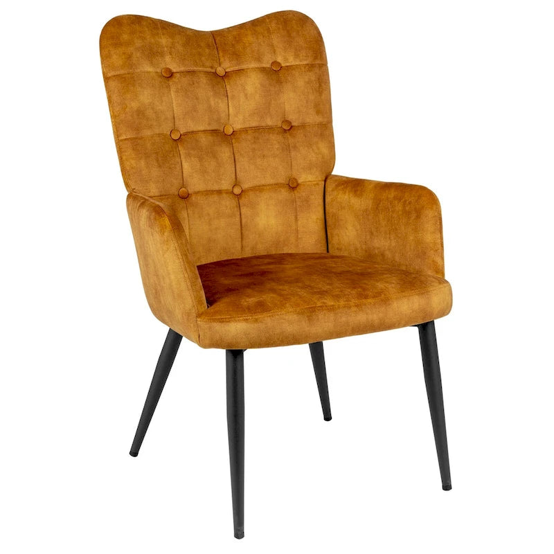 Fauteuil d'appoint à dossier haut, dossier capitonné et accoudoirs ailés