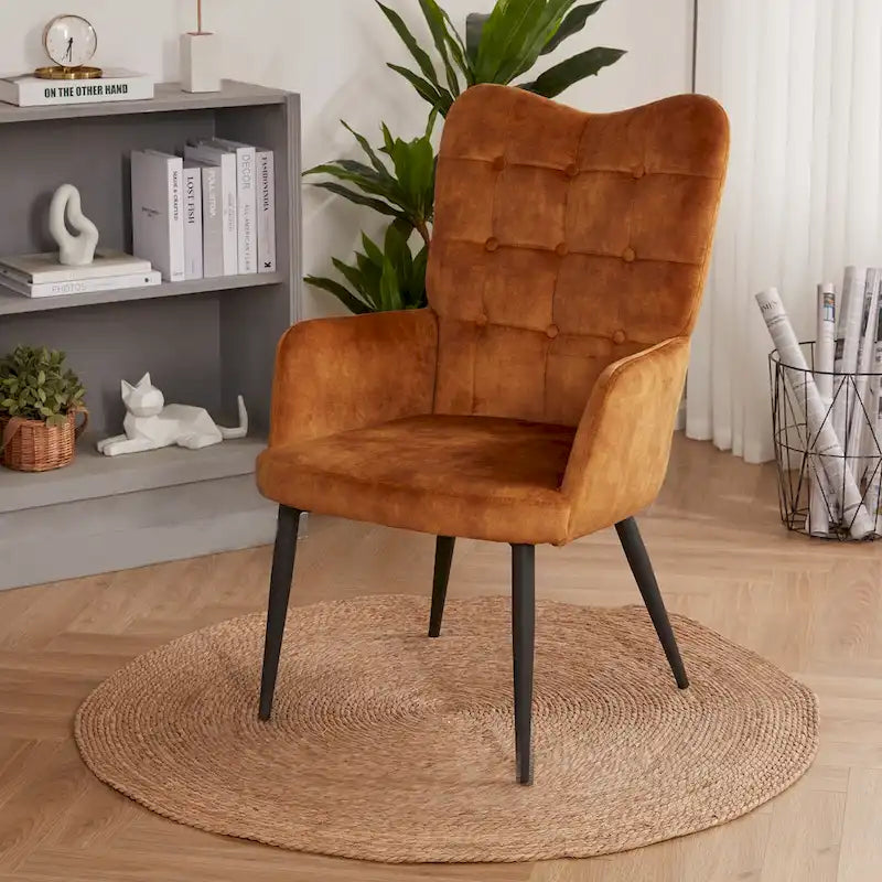 Fauteuil d'appoint à dossier haut, dossier capitonné et accoudoirs ailés