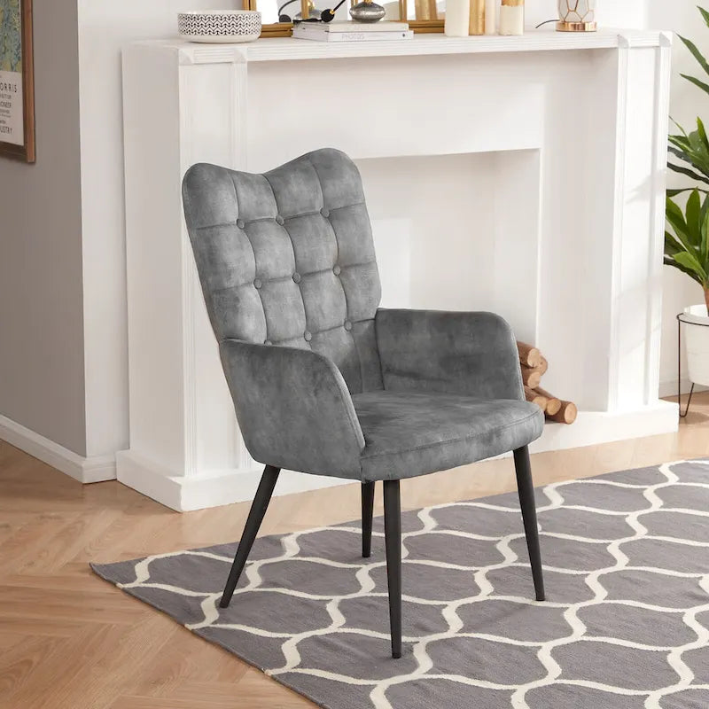 Fauteuil d'appoint à dossier haut, dossier capitonné et accoudoirs ailés