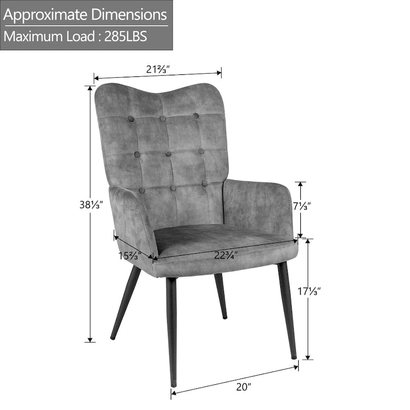 Fauteuil d'appoint à dossier haut, dossier capitonné et accoudoirs ailés