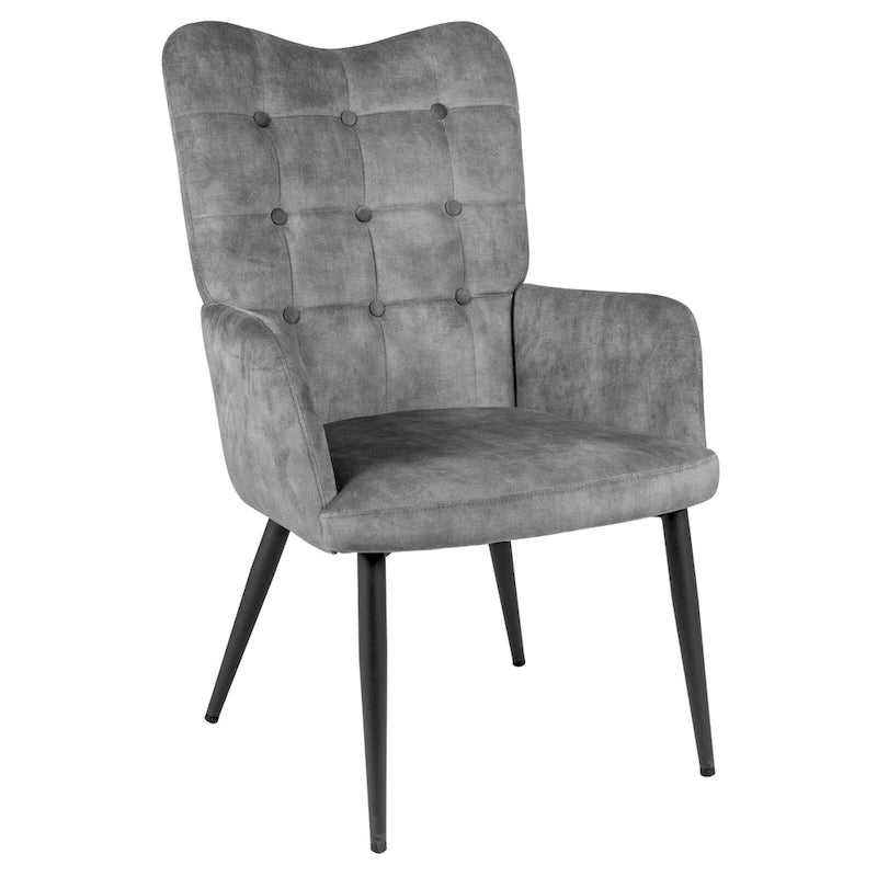 Fauteuil d'appoint à dossier haut, dossier capitonné et accoudoirs ailés