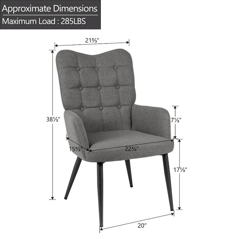 Fauteuil d'appoint à dossier haut, dossier capitonné et accoudoirs ailés