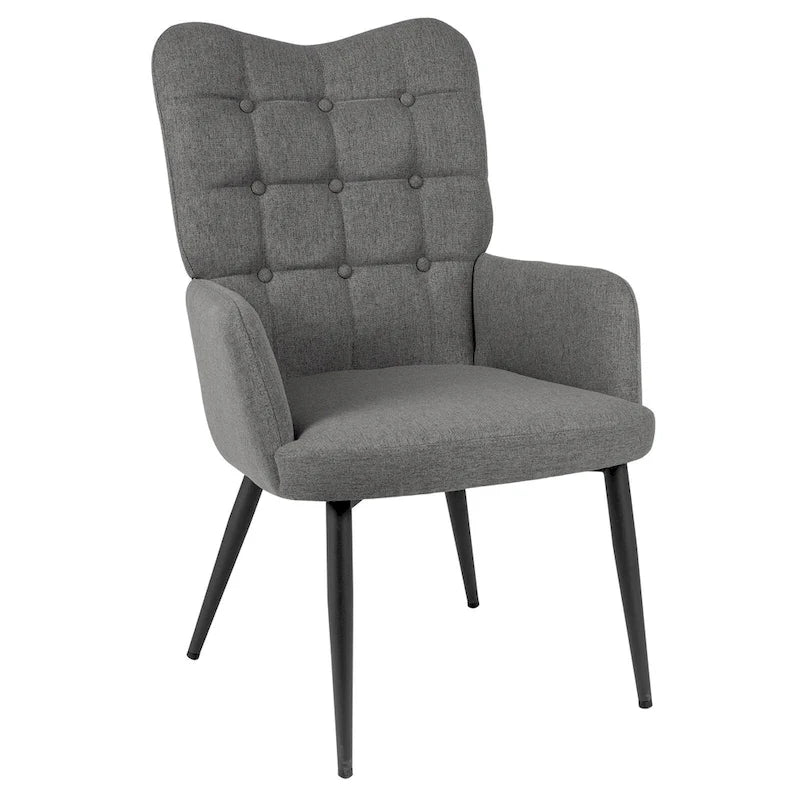 Fauteuil d'appoint à dossier haut, dossier capitonné et accoudoirs ailés