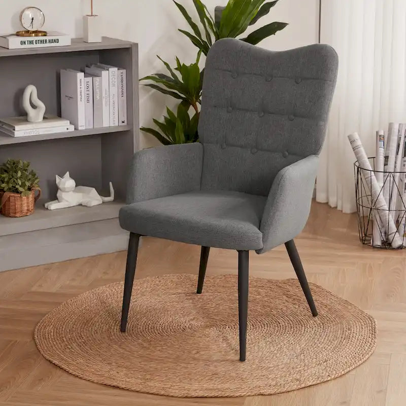 Fauteuil d'appoint à dossier haut, dossier capitonné et accoudoirs ailés