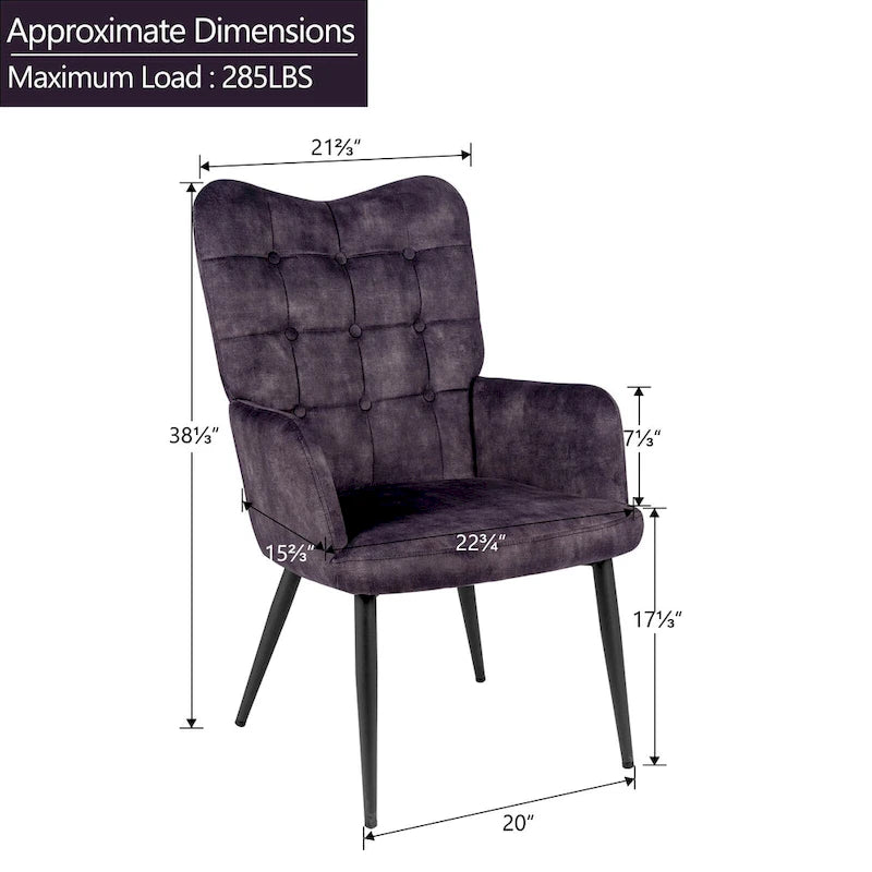 Fauteuil d'appoint à dossier haut, dossier capitonné et accoudoirs ailés