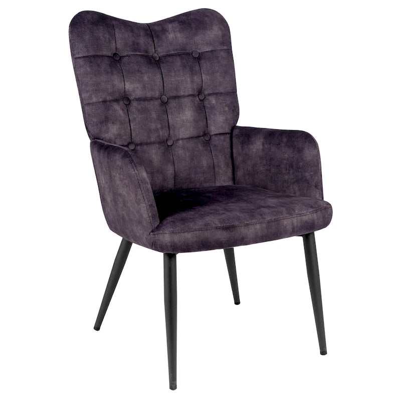 Fauteuil d'appoint à dossier haut, dossier capitonné et accoudoirs ailés