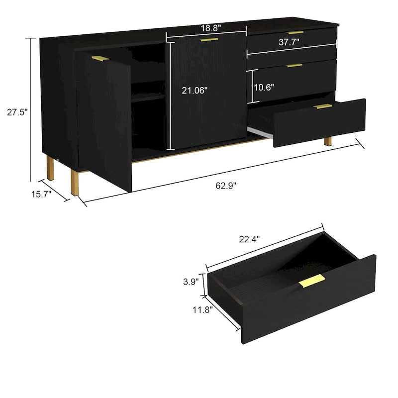 Armoire de rangement 2 portes, meuble TV 3 tiroirs, buffet.