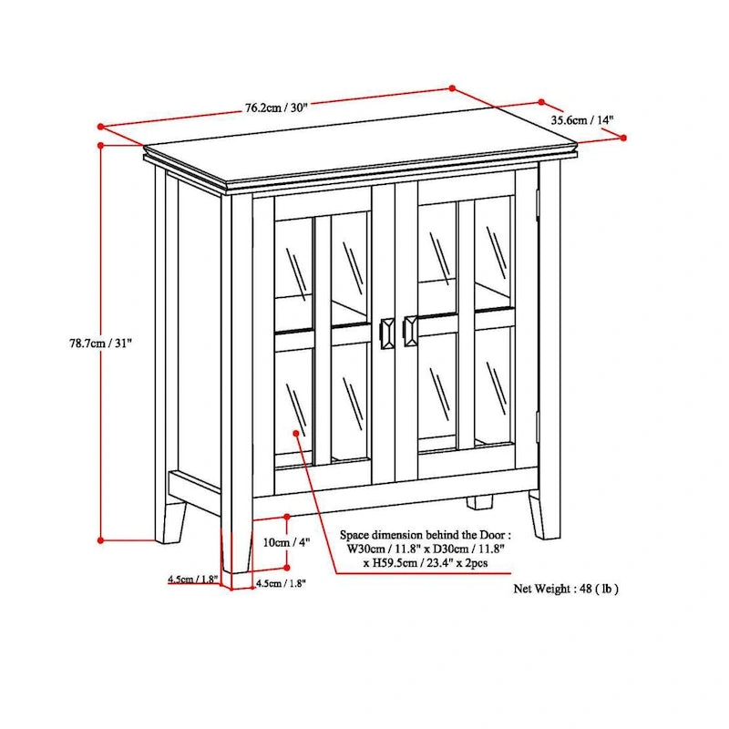Meuble de rangement bas en BOIS MASSIF de 30 po de large - 30 larg. x 14 prof. x 31 haut.