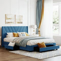 Lit de rangement Queen Size, plateforme capitonnée en lin avec 3 tiroirs