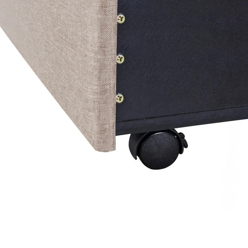 Lit de rangement Queen Size, plateforme capitonnée en lin avec 3 tiroirs