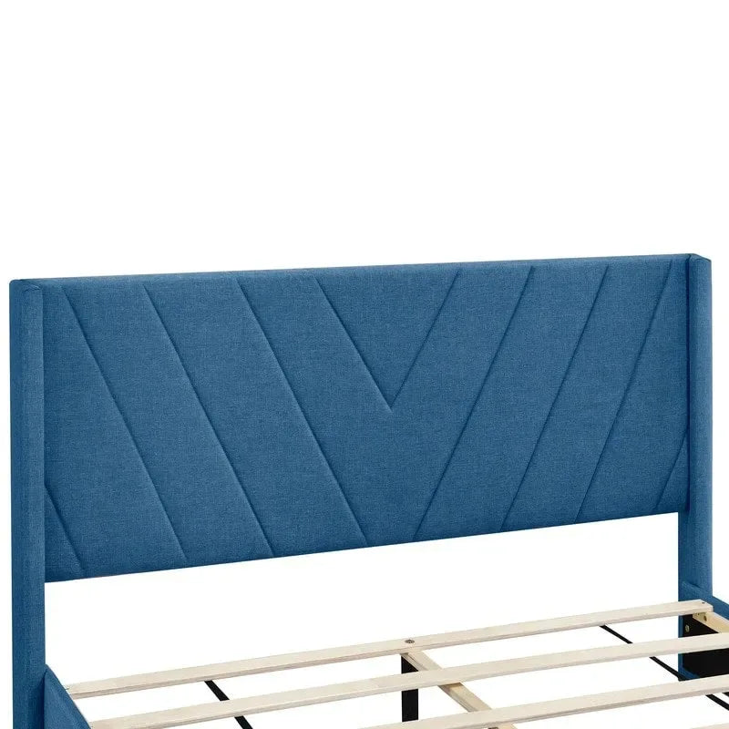 Lit de rangement Queen Size, plateforme capitonnée en lin avec 3 tiroirs