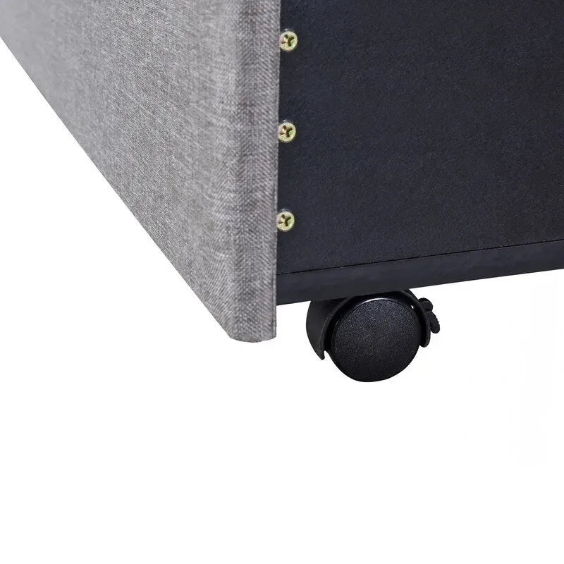 Lit de rangement Queen Size, plateforme capitonnée en lin avec 3 tiroirs
