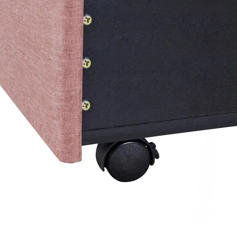 Lit de rangement Queen Size, plateforme capitonnée en lin avec 3 tiroirs