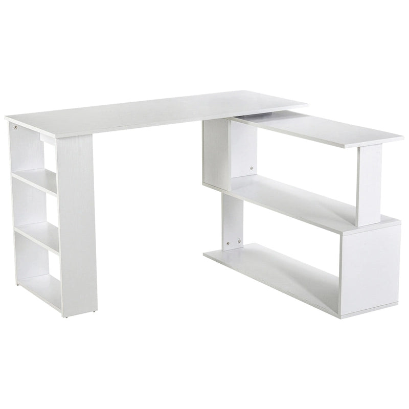 Bureau d'angle en L rotatif à 360° : blanc, avec étagères de rangement