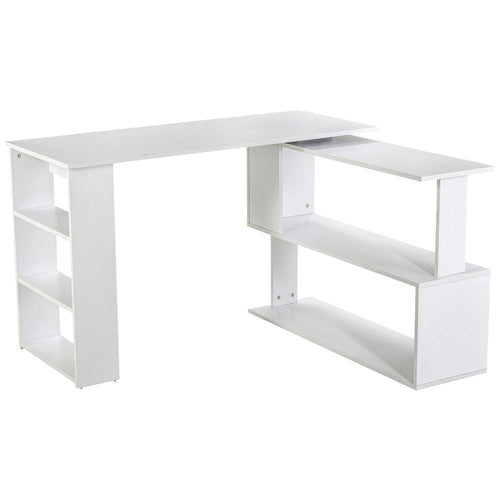 Bureau d'angle en L rotatif à 360° : blanc, avec étagères de rangement