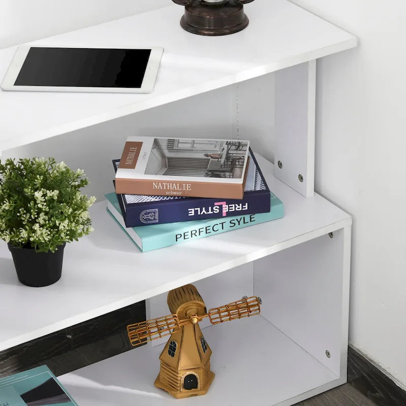 Bureau d'angle en L rotatif à 360° : blanc, avec étagères de rangement