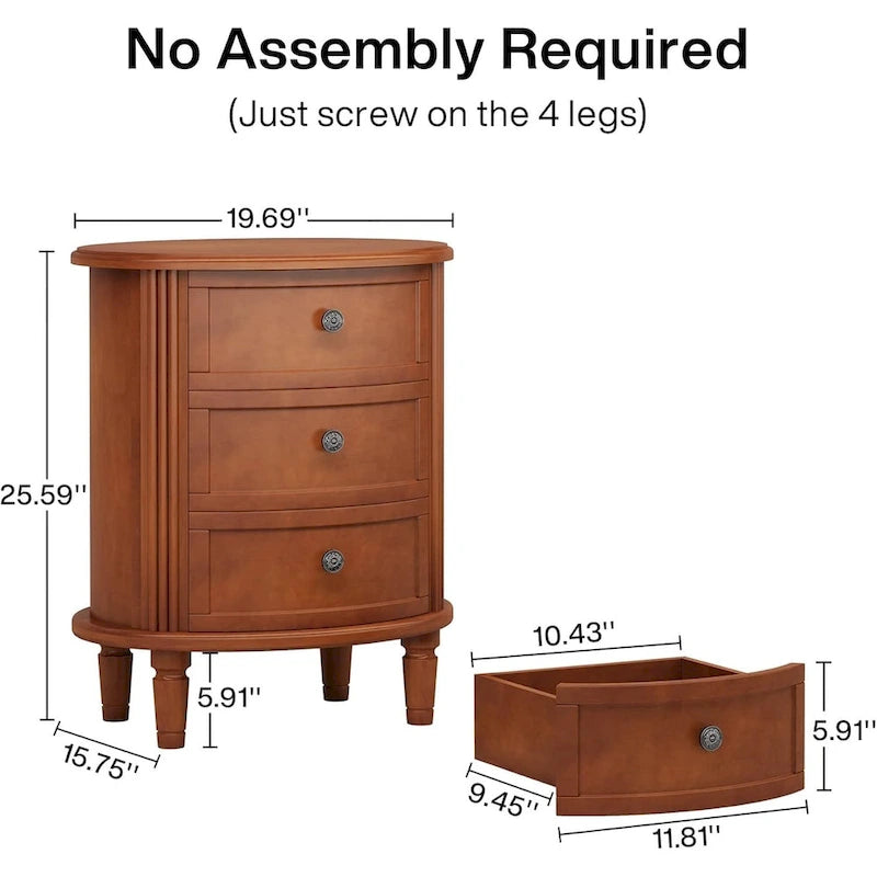 Table de chevet entièrement assemblée avec 3 tiroirs