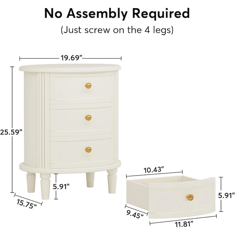 Table de chevet entièrement assemblée avec 3 tiroirs