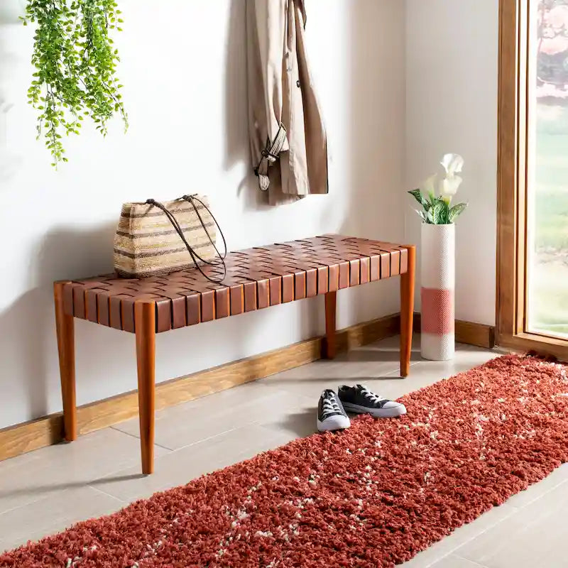 Banc en bois et cuir – 47Lx16Px18H
