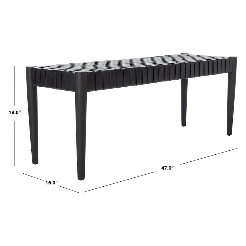 Banc en bois et cuir – 47Lx16Px18H